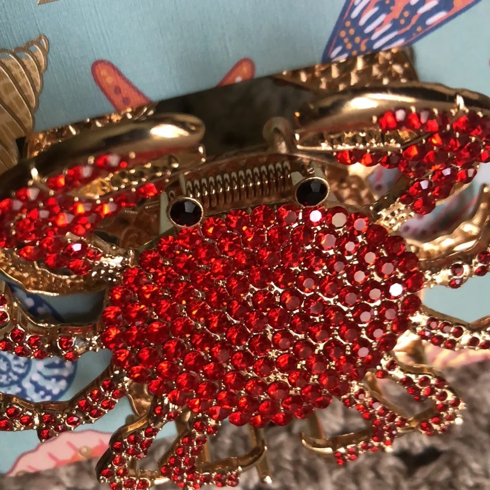 BEACHY Red and Gold CRAB Hair Claw Clip